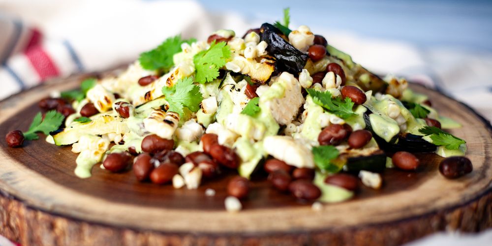GRILLED 3 SISTERS SALAD WITH CREAMY CILANTRO AVOCADO DRESSING