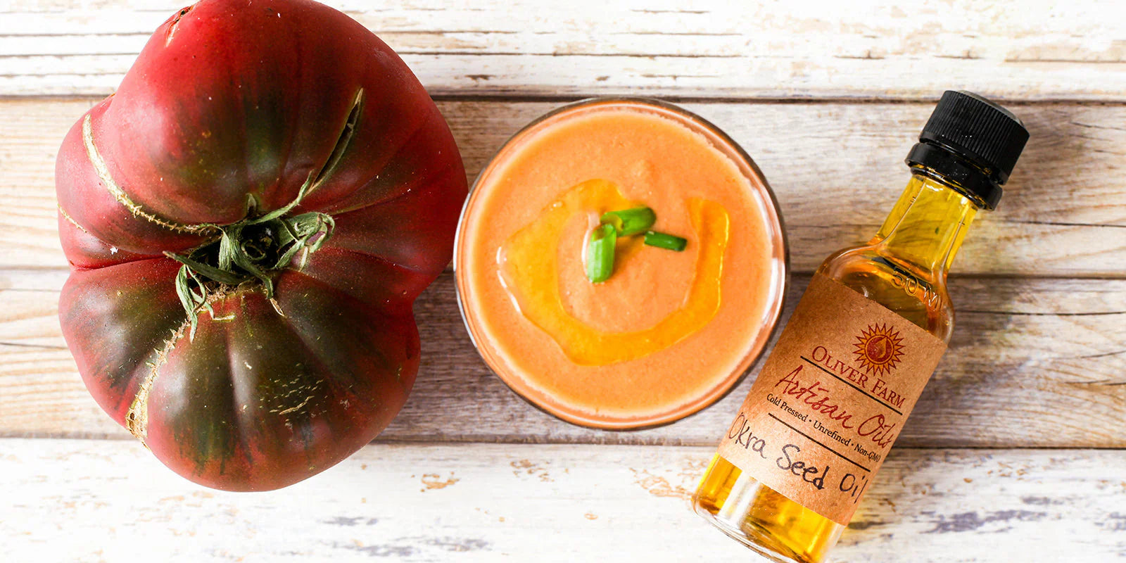 easy heirloom tomato gazpacho with okra seed oil