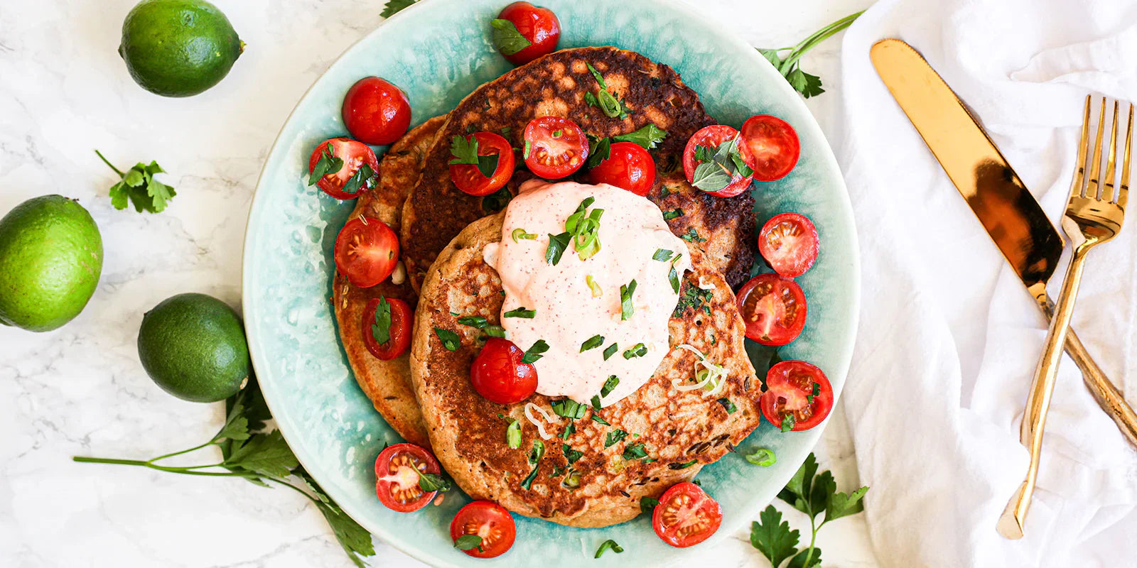 sourdough starter scallion cheddar pancake with espelette lime crema