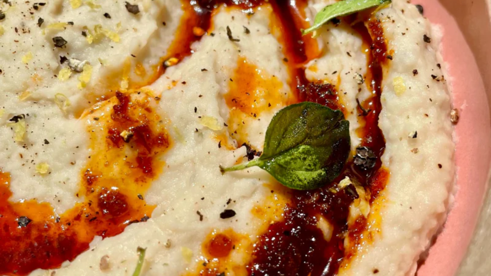 Alubia bean dip with garlic confit and 'nduja oil