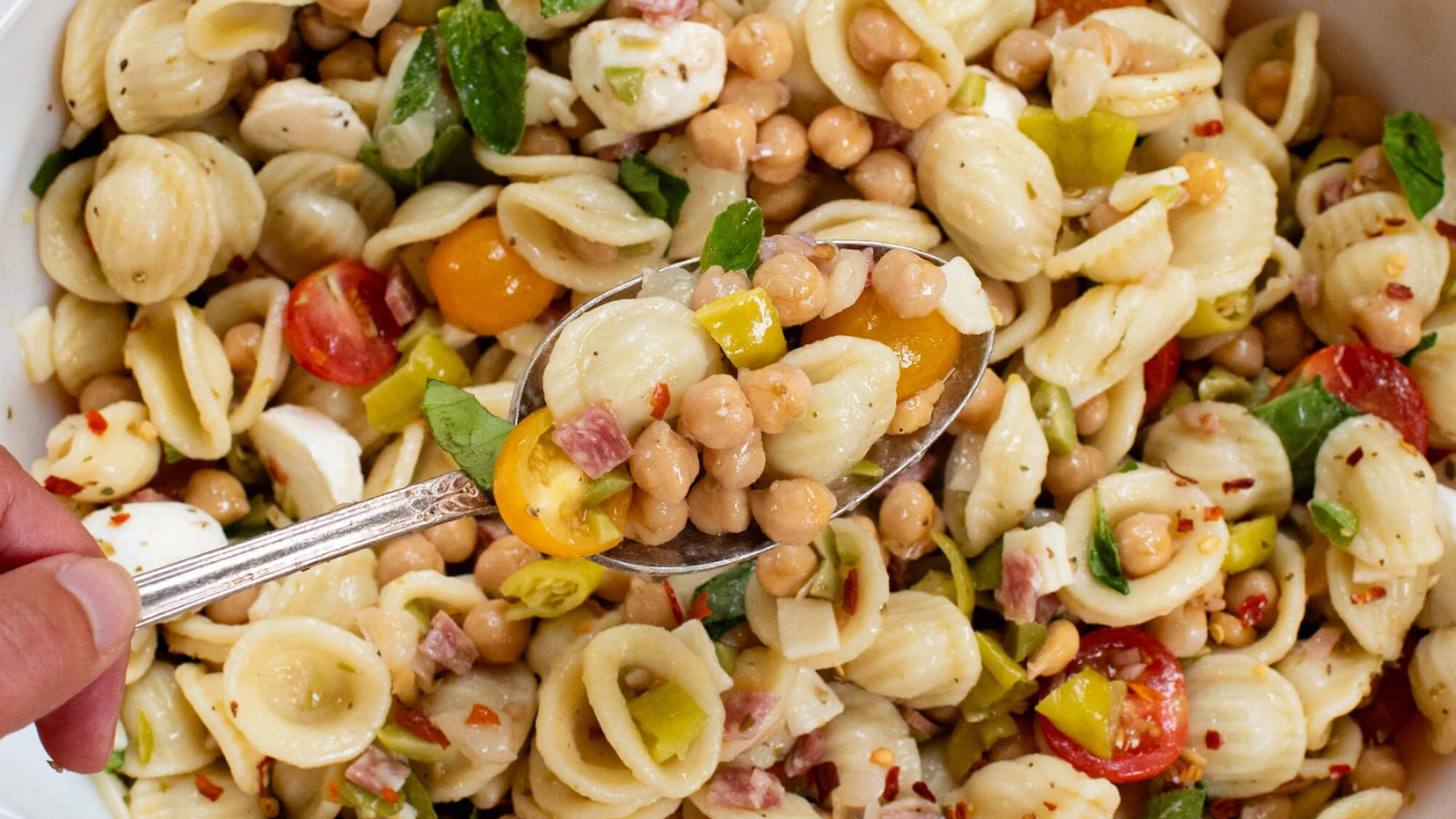 Hoagie-inspired pasta salad with chickpeas