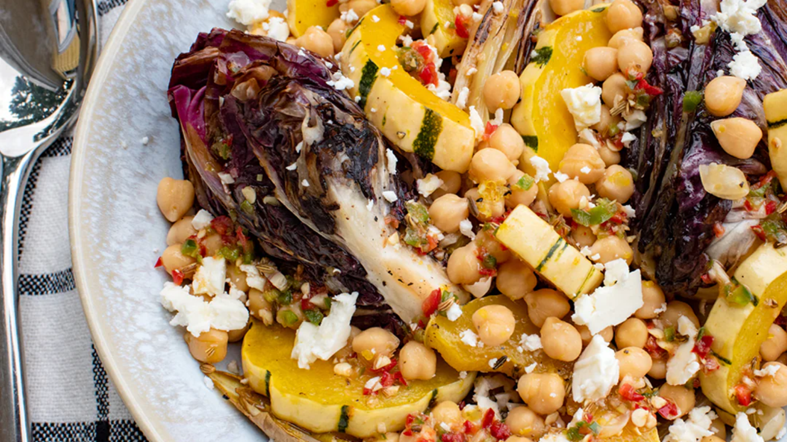 Fall chickpea salad with charred chicories