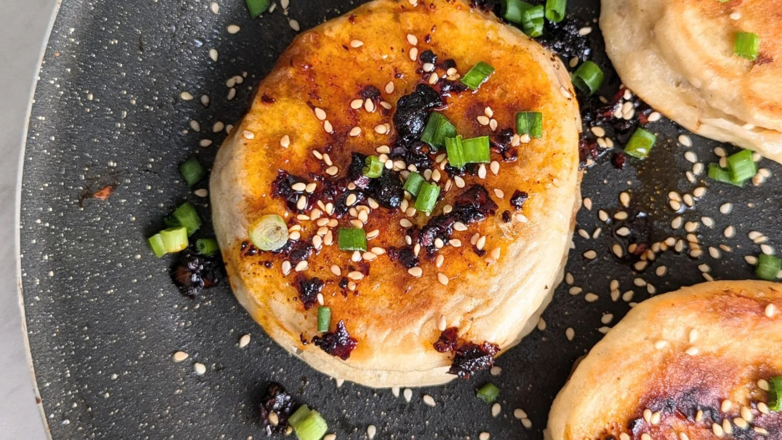 Chinese xian bing (pan-fried buns) with beans