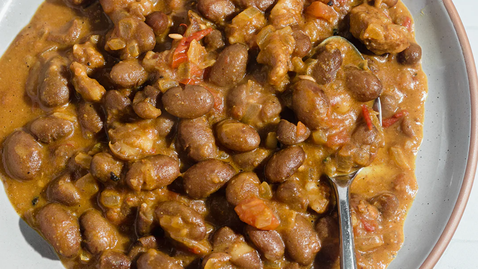 Kenyan kunde-inspired beans in a peanut-tomato sauce