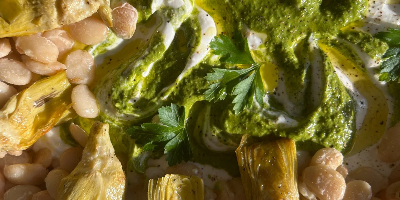 Baby Butter Beans With Artichokes And Swirled Spring Sauce