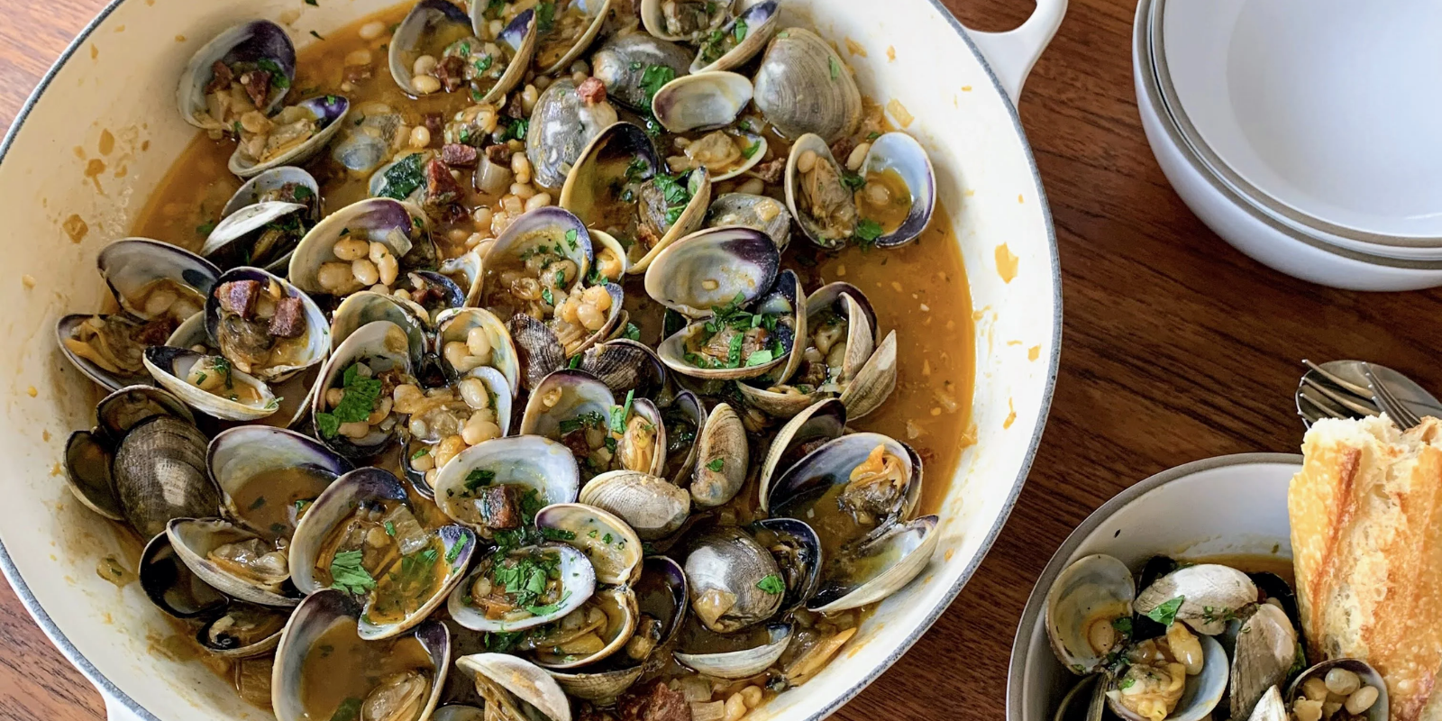 Clams With Alubia Beans And Spanish Chorizo