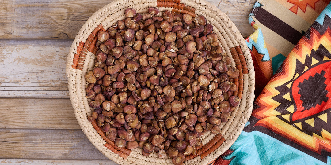 dried hominy in a native american basket