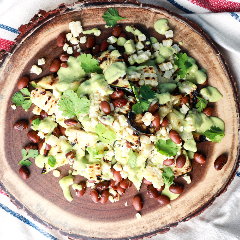 Grilled 3 Sisters Salad With Creamy Cilantro Avocado Dressing