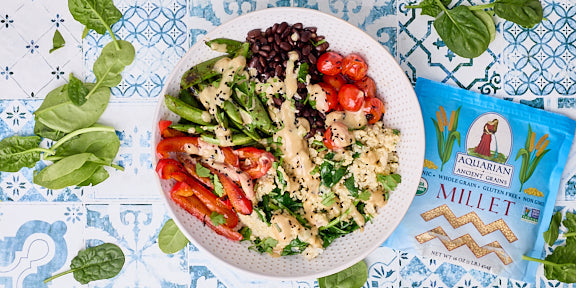 Spring Millet Black Bean Buddha Bowl with Lemon Tahini Dressing