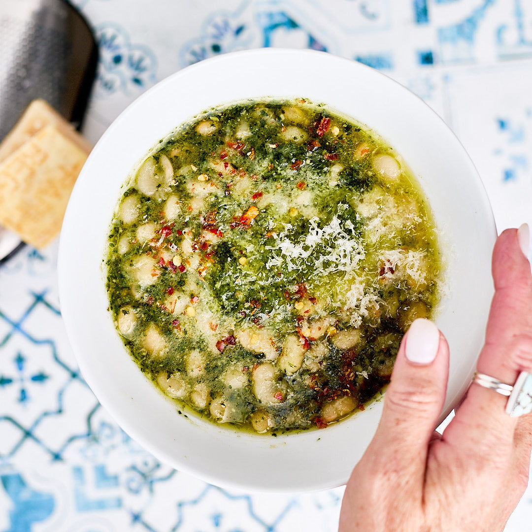 bowl of beans and pesto