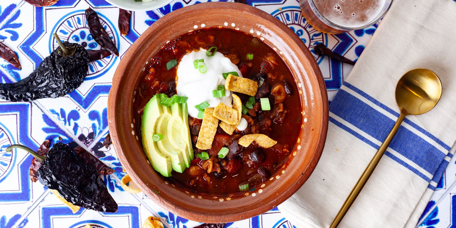 SMOKY VEGAN BLACK BEAN AND HOMINY CHILI
