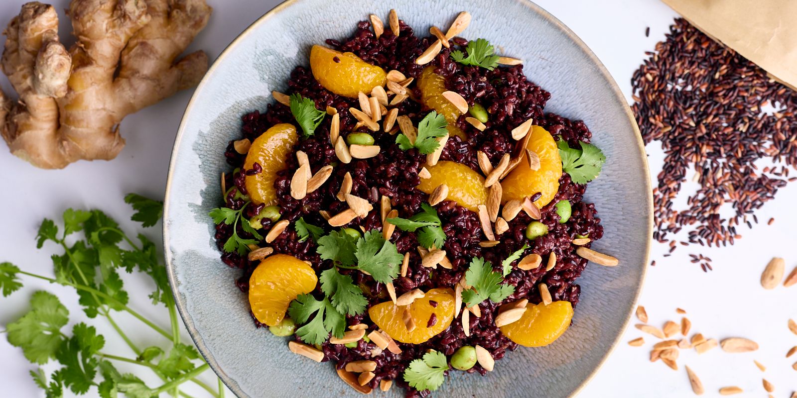 BLACK RICE SALAD WITH GINGER SOY DRESSING