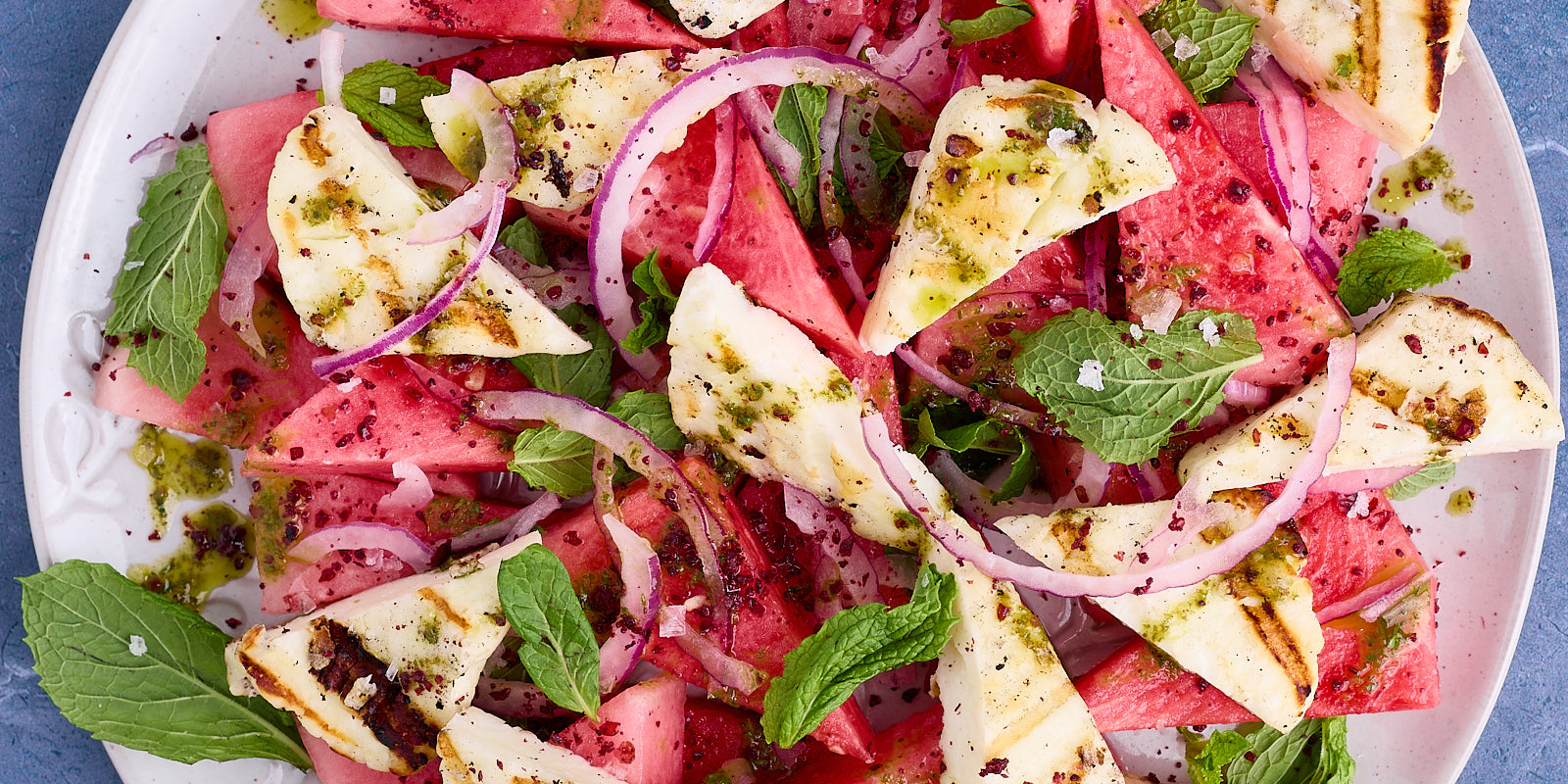 watermelon grilled halloumi and sumac salad recipe