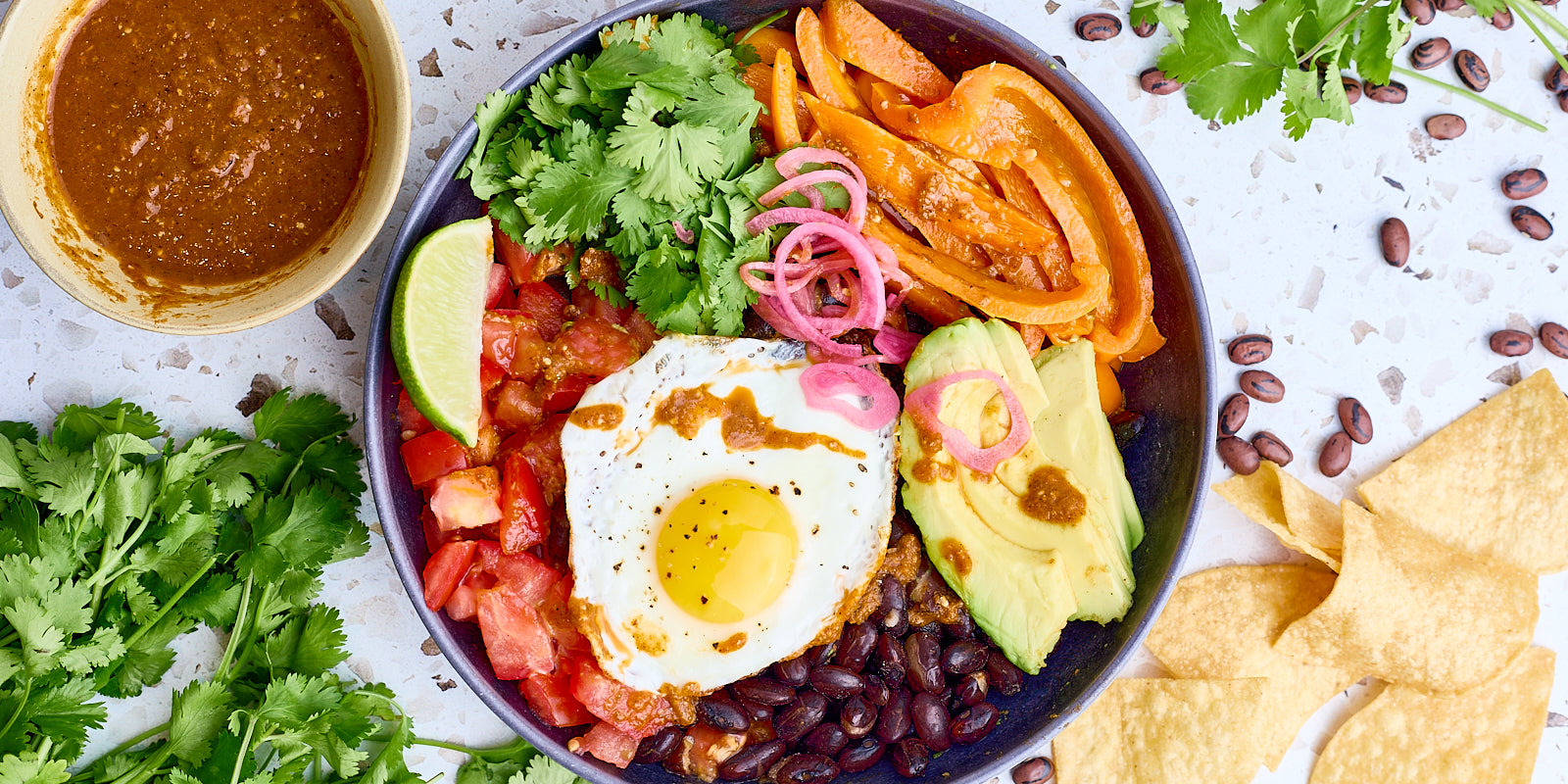 oaxacan rio zape bean breafast bowl with fried egg