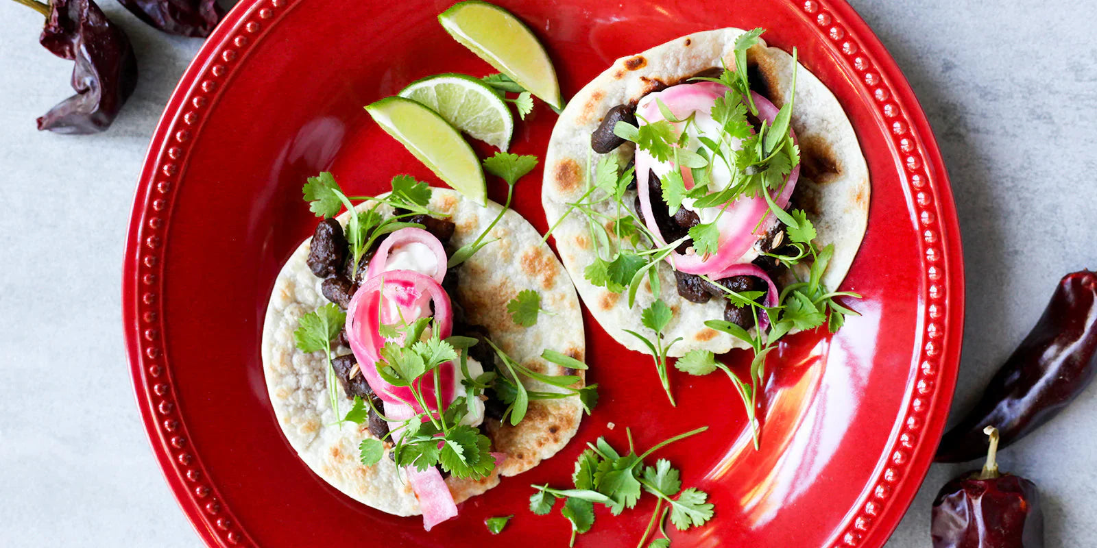 rio zape bean tacos with toasted chili sauce