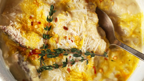 Creamy Baby Butter bean soup with ham and saffron