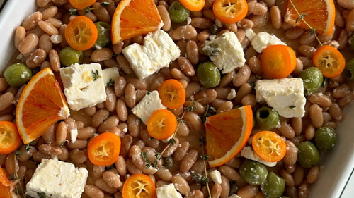Sheet-Pan Beans With Feta, Citrus, And Olives