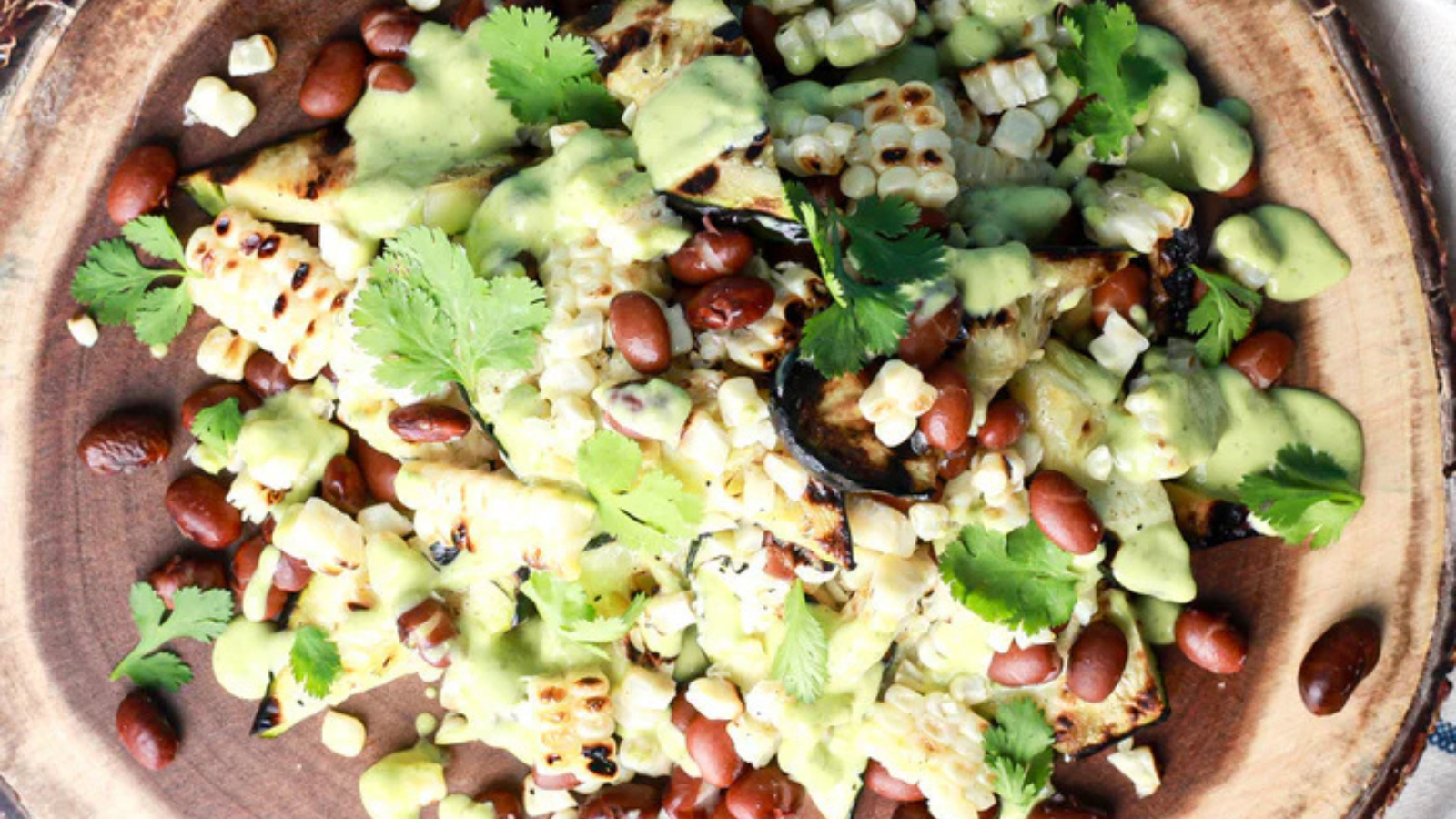Grilled 3 Sisters Salad With Creamy Cilantro Avocado Dressing