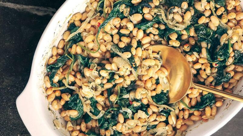 Baked Beans With Greens, Dill, And Yogurt