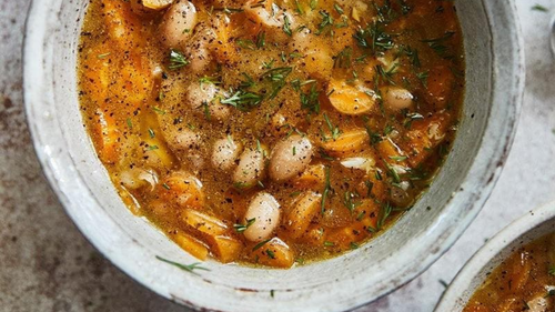 Carrot-bean soup with miso and dill