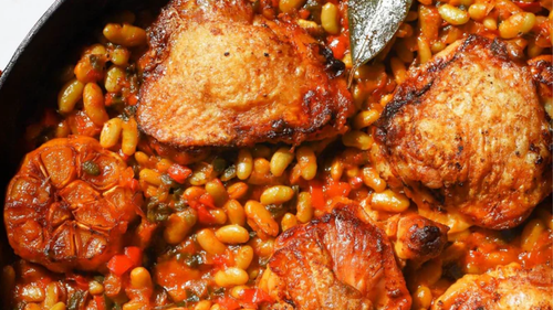 Chicken basquaise with Flageolet