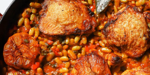 Chicken basquaise with Flageolet