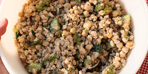 Farro And Chickpeas With Dill-Yogurt Dressing