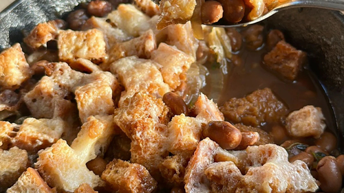 creamy beans and croutons in sauce