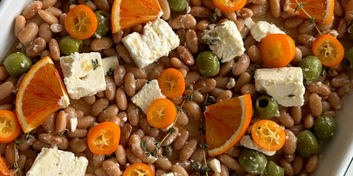 Sheet-Pan Beans With Feta, Citrus, And Olives