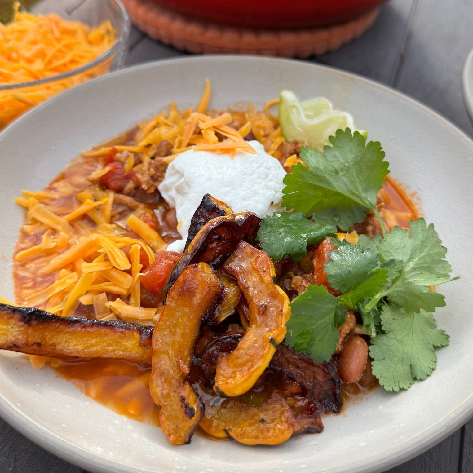 Turkey & bean chili with delicata squash