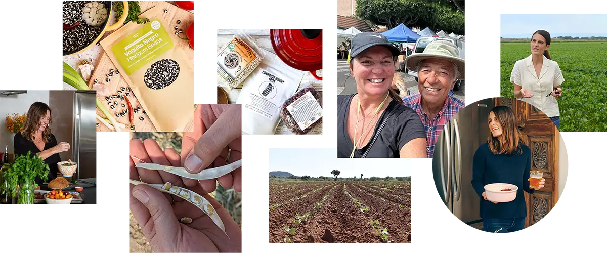 Collage of images showcasing founders of Primary Bean, Foodocracy & farmers