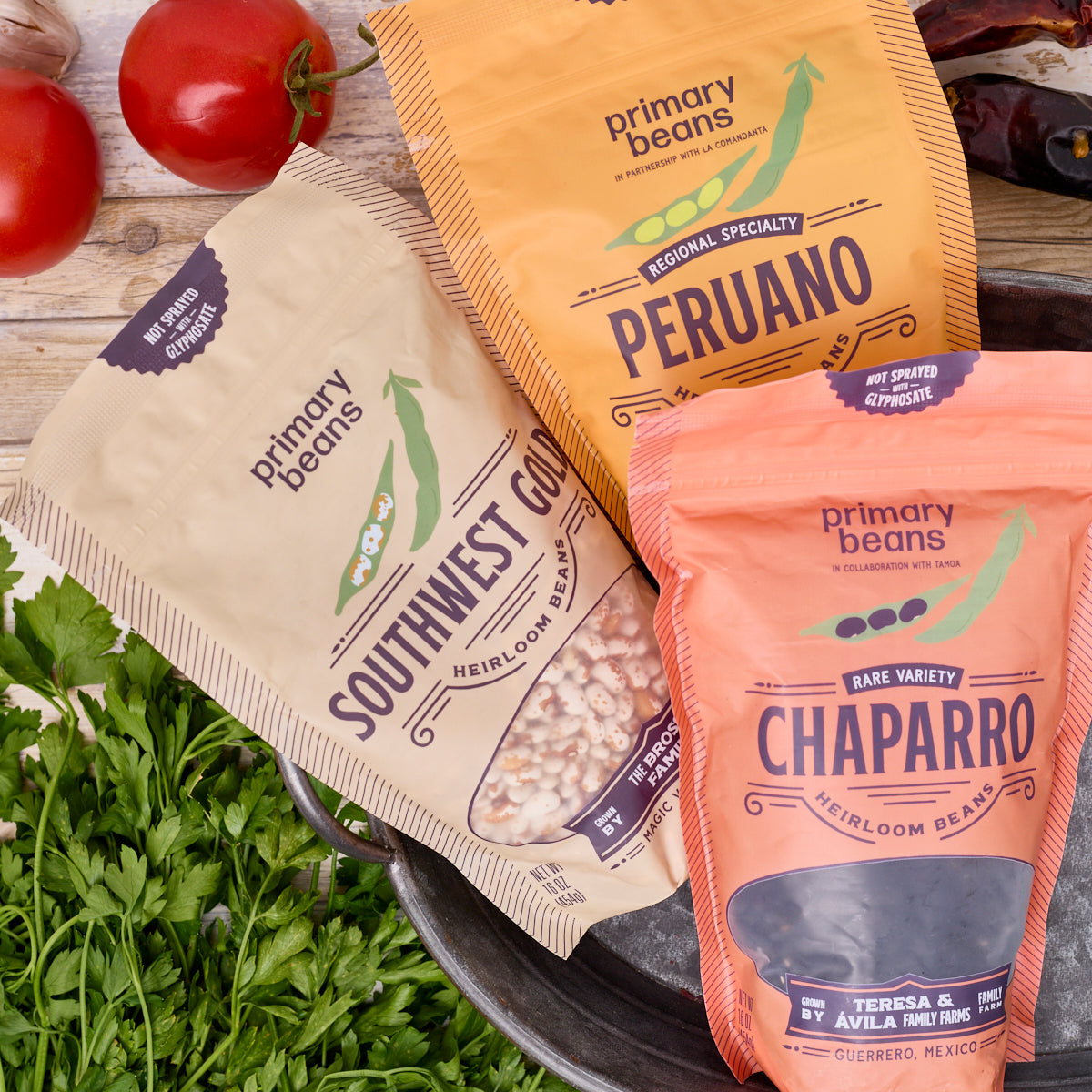 Heirloom Bean + Grain Club Bean Only box with Primary Beans Southwest Gold, Peruano and Chaparro heirloom beans